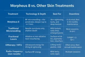 How Often Can I have Morpheus 8? 2 Table to show benefits of Morpheus 8 Wrexham compared to other skin treatments
